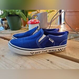 Vans Kids Slip-On Sneakers in Royal Blue and White